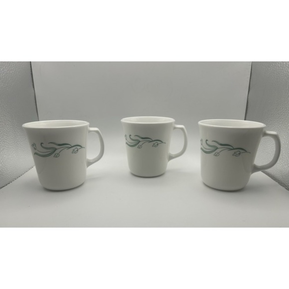 3-PC Vintage Corelle Corning Ware "Emily" Pattern Mugs‎ Green Flowers